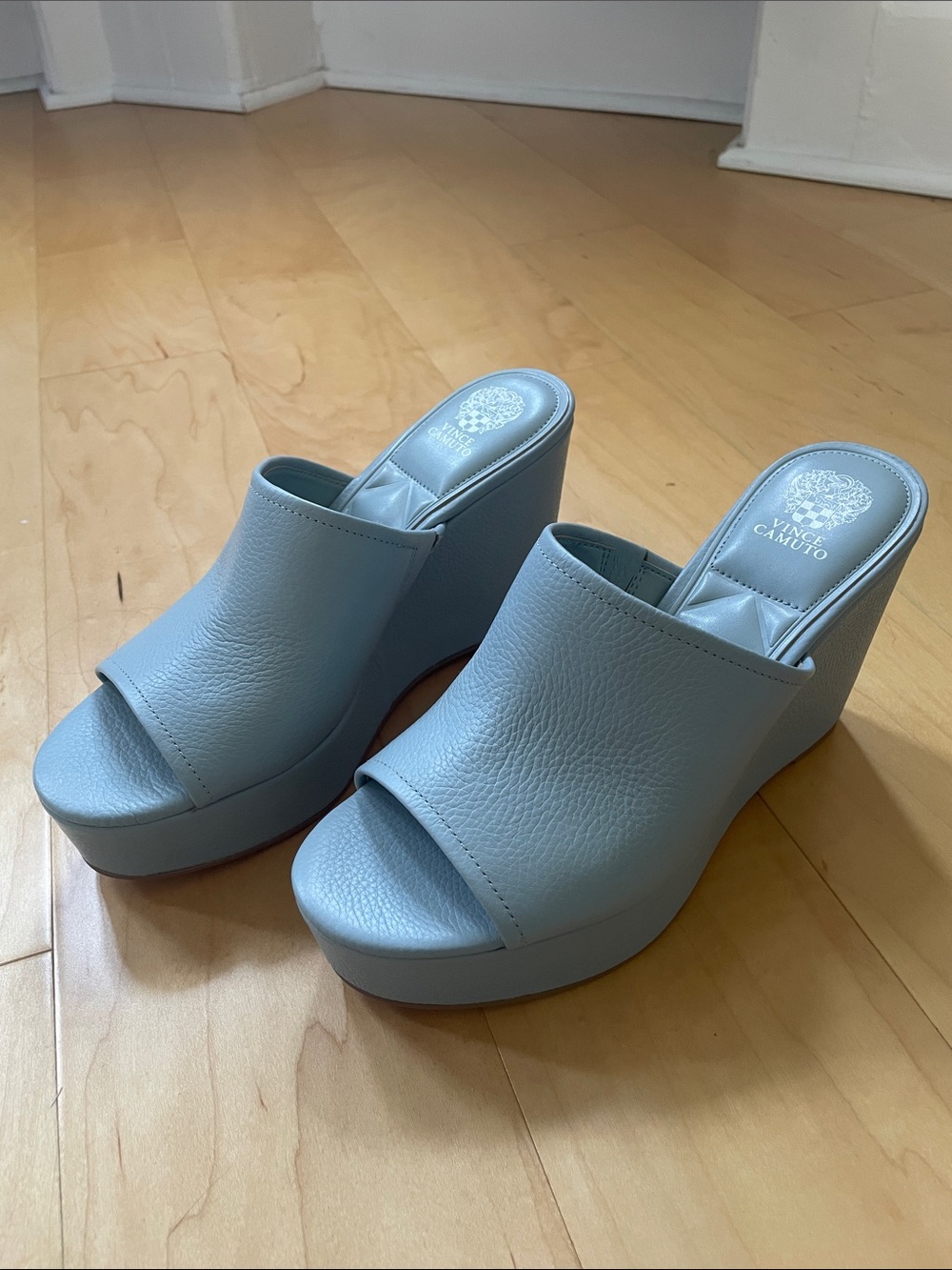 Vince Camuto Blue Etta Leather Platform Wedges